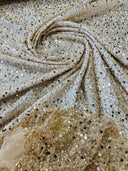 All Over Beaded Lace Polyester Fabric - Beaded, Sequins, Pearls, Mesh Lace, 54" Width (1 Yard)