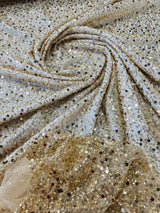 All Over Beaded Lace Polyester Fabric - Beaded, Sequins, Pearls, Mesh Lace, 54" Width (1 Yard)