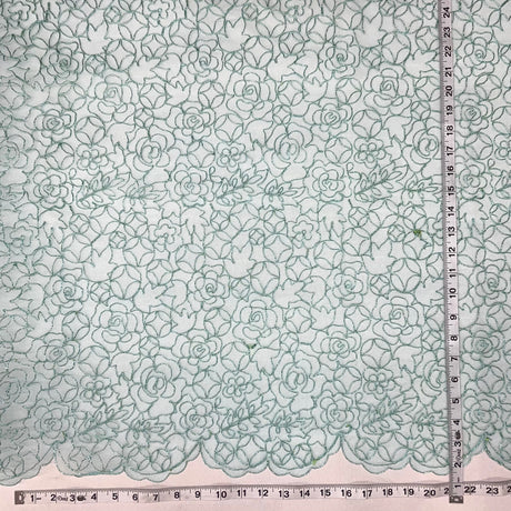Embroidered Lace Turquoise Mesh