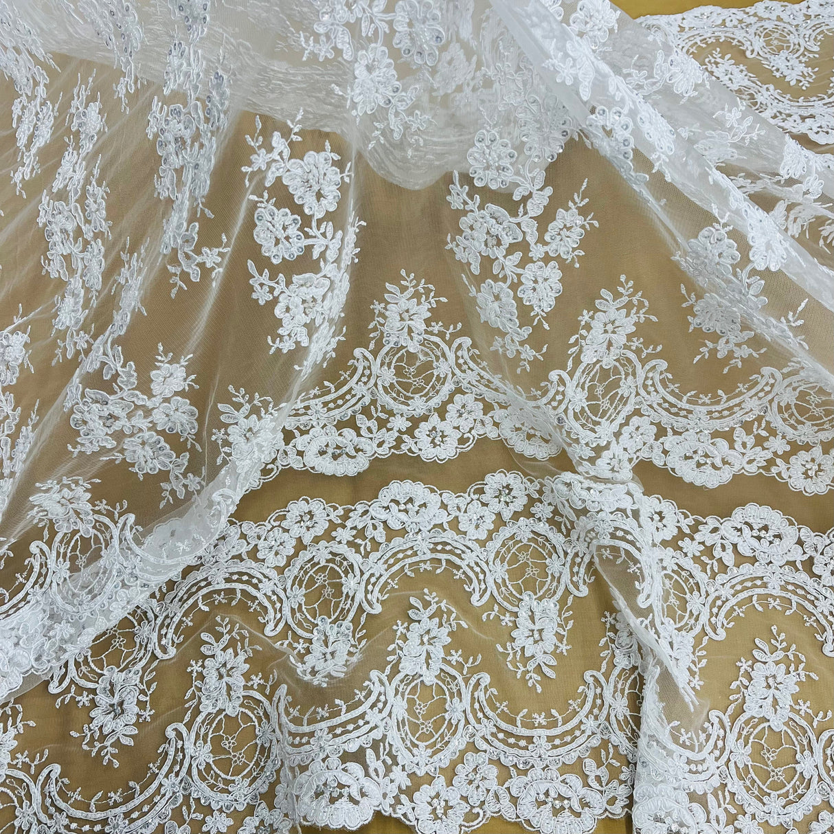 Beaded Corded Bridal Lace Mesh