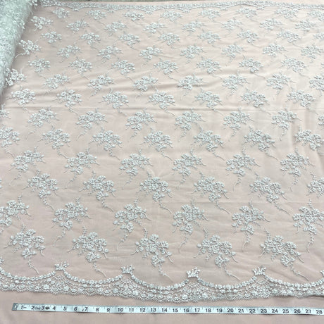 Beaded Sequined Lace Fabric on Polyester Net Mesh