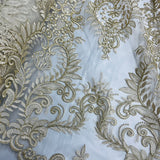 1 Yard Corded Bridal Lace Fabric Embroidered on Polyester Net Mesh Ivory