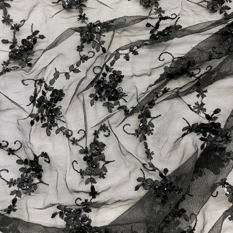 Beaded Lace Fabric on Polyester Net Mesh