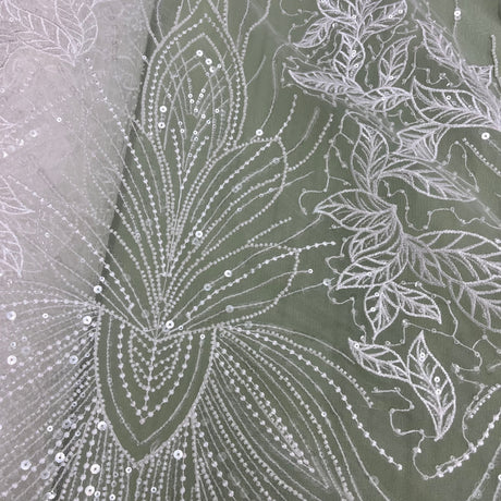 Beaded Lace Fabric on Polyester Net Mesh