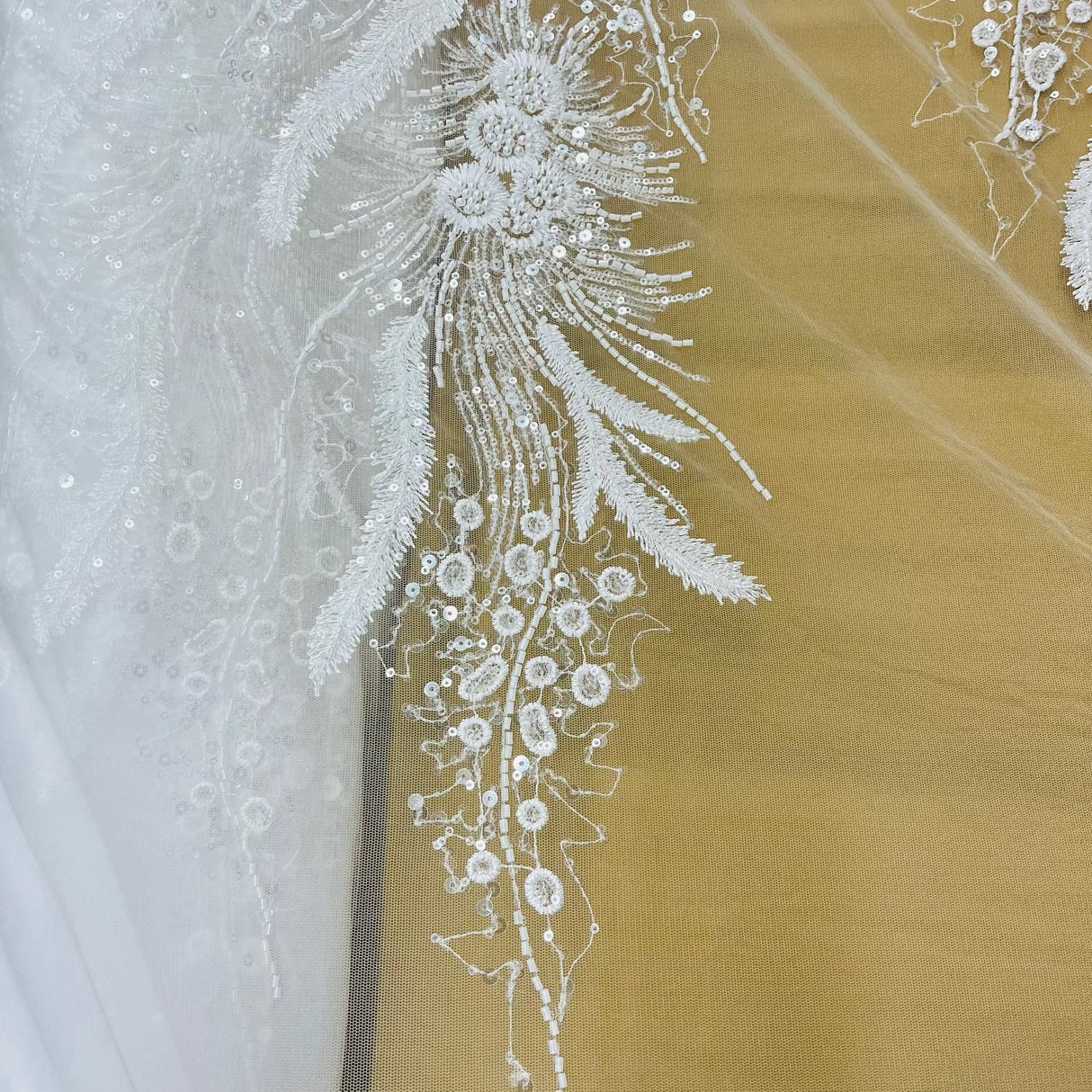 Beaded Embroidered Lace Fabric