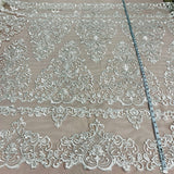 1 Yard Corded Bridal Lace Fabric Embroidered on 100 Percent Polyester Net Mesh 53 Inch Width