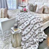 Braided Look Fluffy Soft Faux Fur Fabric - Gray White Braided Look, 104" X 93" (Cal King/Eastern King)