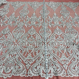 Embroidered Bridal Lace Fabric on Polyester Net Mesh