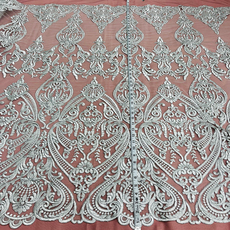 Embroidered Bridal Lace Fabric on Polyester Net Mesh