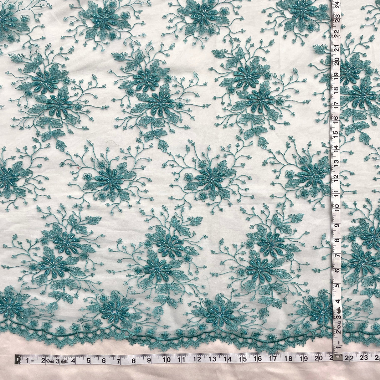 Beaded Lace Fabric on Polyester Net Mesh