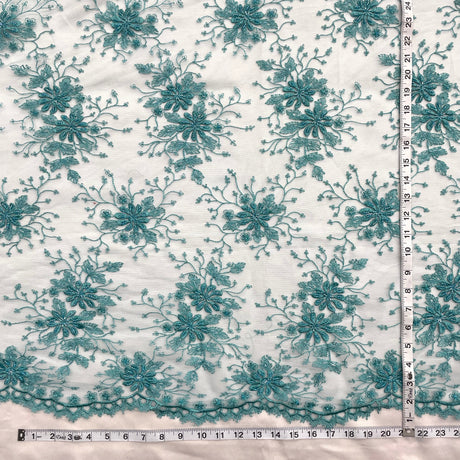 Beaded Lace Fabric on Polyester Net Mesh