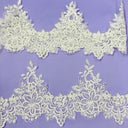 Beaded & Corded Lace Trimming 100 Percent Polyester Net Mesh Fabric - White, Ivory, 6" Width (1 Yard)