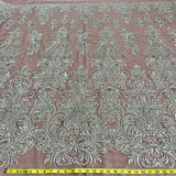 1 Yard Beaded Lace Fabric Embroidered on 100% Polyester Net Mesh, 5 Colors