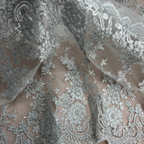 Corded Bridal Lace Polyester Fabric - Embroidered Floral Design, 50" Width (1 Yard)