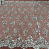 Beaded Corded Lace Fabric on Polyester Net Mesh