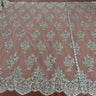 Beaded Corded Lace Fabric on Polyester Net Mesh
