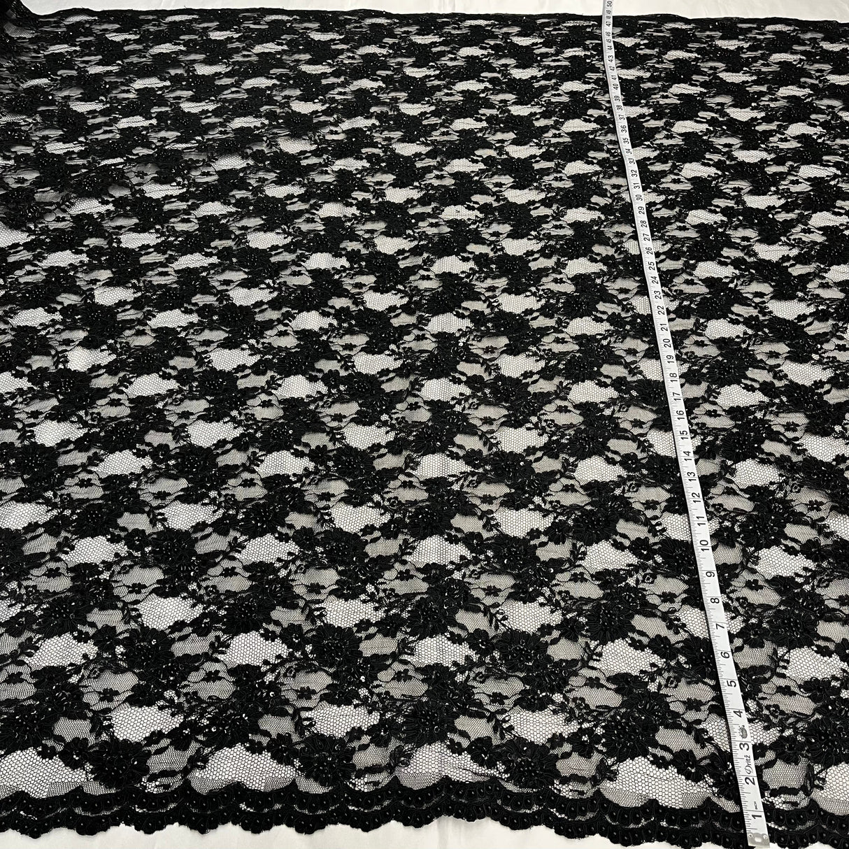 Beaded Corded Floral Lace Fabric