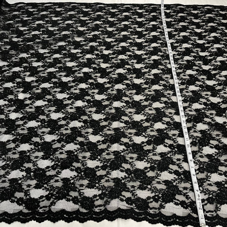 Beaded Corded Floral Lace Fabric