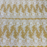 1 Yard Beaded Corded Bridal Lace Fabric Embroidered 100 Percent Polyester Net Mesh 48 inch Width