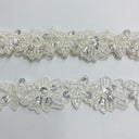 Beaded Corded Lace Trimming 100 Percent Polyester Net Mesh Fabric - Embroidered, 1.5" Width, 7 Colors (1 Yard)