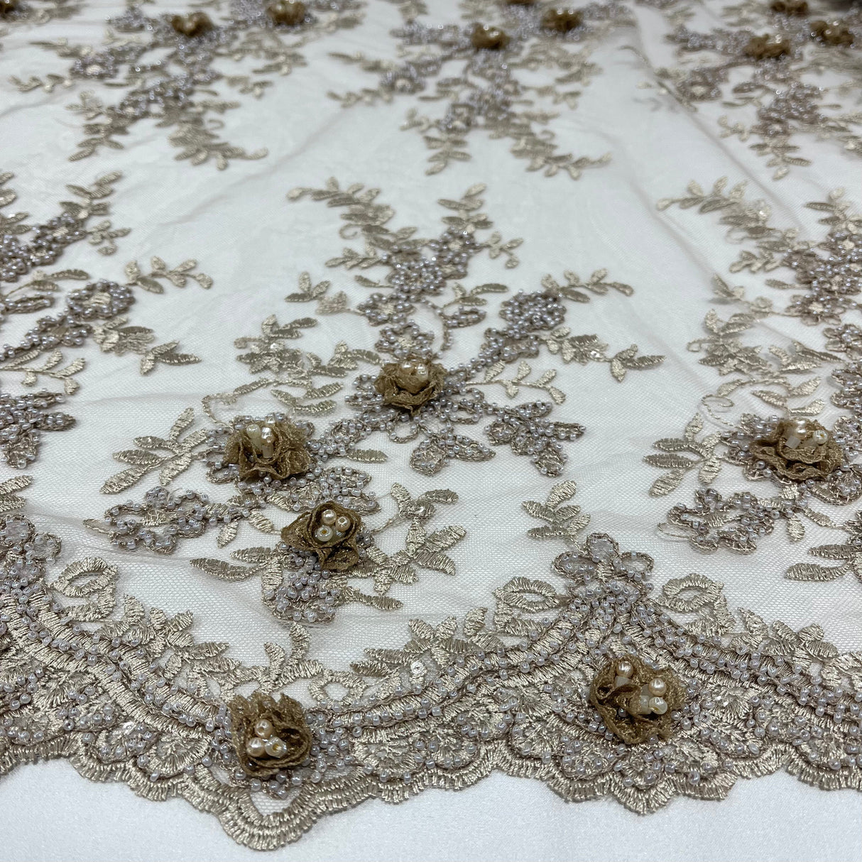 Beaded 3D Floral Lace Trimming 21" Wide
