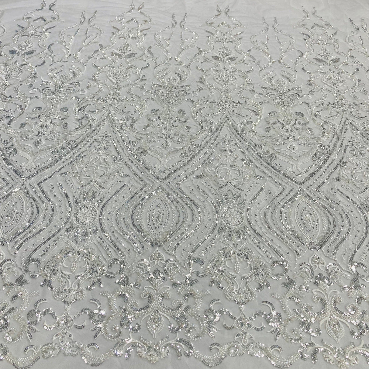 Beaded Lace Fabric on Polyester Net Mesh 52"