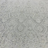 Beaded Lace Fabric on Polyester Net Mesh 52"
