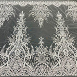 1 Yard Elegant Beaded Lace Fabric Embroidered on Polyester Net Mesh