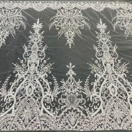1 Yard Elegant Beaded Lace Fabric Embroidered on Polyester Net Mesh