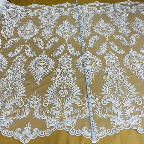 Corded Bridal Lace Fabric - Embroidered Floral Pattern, 52" Wide (1 Yard)