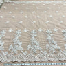 1 Yard Beaded and Corded Bridal Lace Fabric Embroidered on Polyester Net Mesh