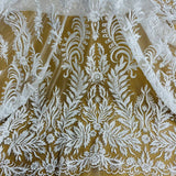 Beaded Sequined Lace Fabric 100% Polyester Net Mesh 56" Wide