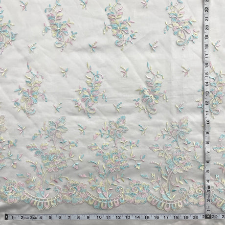 Embroidered Corded Bridal Lace Turquoise
