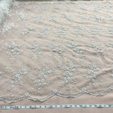 1 Yard Silver Beaded Lace Fabric Embroidered on Net Mesh for Wedding and Evening Gowns – 52"