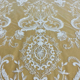 1 Yard Beaded Lace Fabric Embroidered on 100% Polyester Net Mesh Ivory