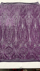 Feather Damask Shiny Sequin Design 4 Way Stretch Mesh Fabric - Iridescent Sequin Embroidered Mesh, 48-50" Width, 36" Length (1 Yard)