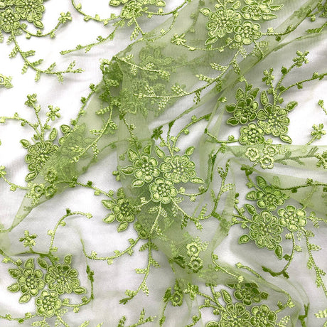 1 Yard Corded Bridal Lace Fabric Embroidered on 100% Polyester Net Mesh | Lace USA - 95575W - Lime Green - 52" Wide