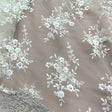 Beaded Lace Fabric Ivory Embroidered Mesh