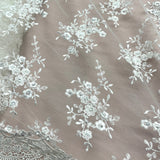 Beaded Lace Fabric Ivory Embroidered Mesh