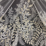1 Yard Beaded Sequined Lace Fabric Embroidered 100 Percent Polyester Net Mesh 52 inch Width