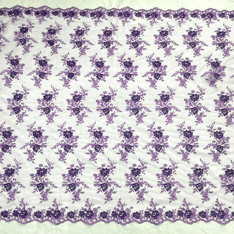 Corded Floral Lace Fabric - Scalloped Edges, 53" Width (1 Yard)