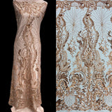 Beaded Lace Fabric on Polyester Net Mesh 51"