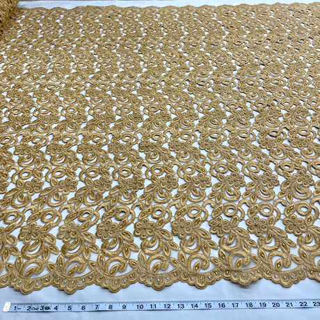 1 Yard Beaded Corded Bridal Lace Fabric Embroidered on 100 Percent Polyester Net Mesh 52 Inch Width