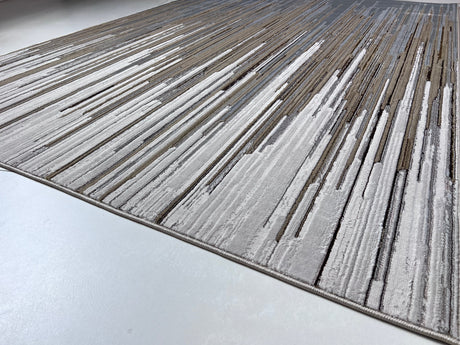 Maximus 241 Polyester Viscose Blend Fabric - Silver With Gold Geometric Design, Color-Changing Flat Weave (1 Rug)