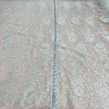 1 Yard Silver Corded Bridal Lace Fabric Embroidered on Polyester Net Mesh Floral Design 54 Inch Width