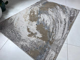 Maximus 240 Polyester Viscose Blend Fabric - Silver With Gold Swirl Design, Color-Changing Flat Weave, 60% Polypropylene 40% Polyester (7' 9" x 10' 2")