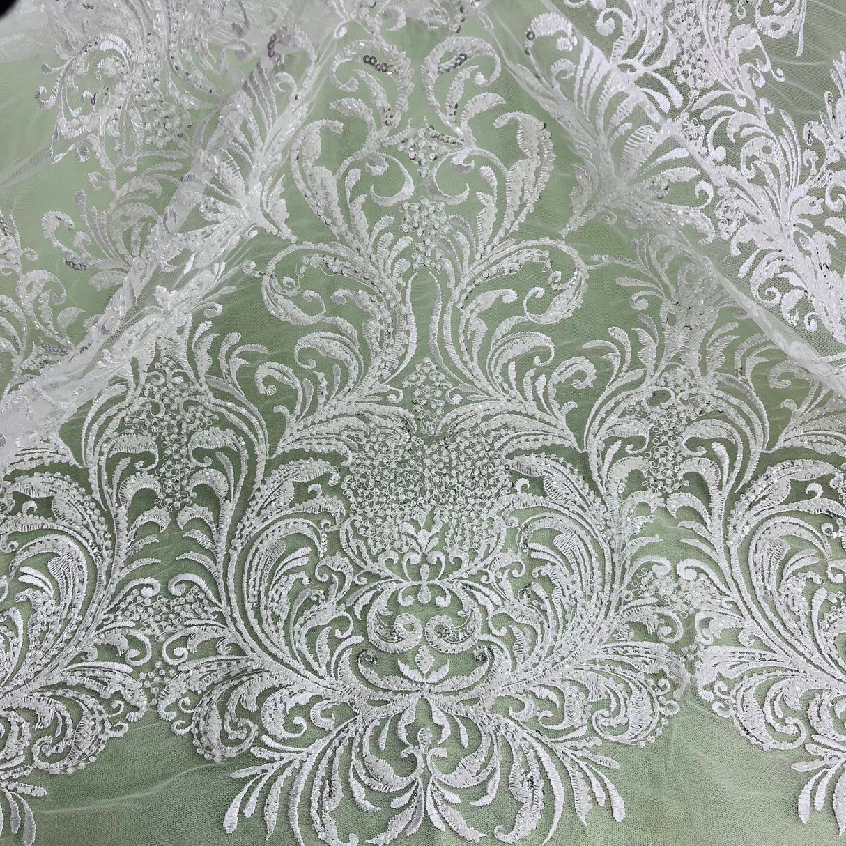 Beaded Lace Fabric Embroidered on Polyester Net Mesh