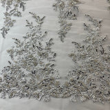 Beaded Sequined Lace Fabric 100% Polyester Net Mesh 52"