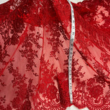 1 Yard Silver Corded Bridal Lace Fabric Embroidered on Polyester Net Mesh Elegant Floral 50 Inch Width