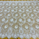 Beaded & Corded Chantilly Floral Lace Fabric - White Floral Embroidered Beaded Corded, 58" Width (3 Yards)
